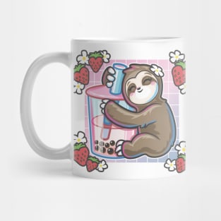 Kawaii Sloth Strawberry Milk Boba Tea Mug